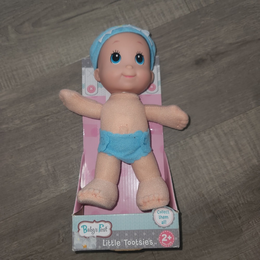 Baby's First Little Tootsies Blue Diaper Hat Baby Doll Soft Body Toy Ages 2+